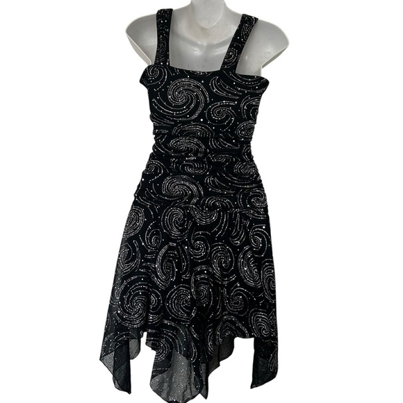 Vintage Deb black mini dress medium sparkle fairy grunge handkerchief 90s Y2K - Picture 5 of 9